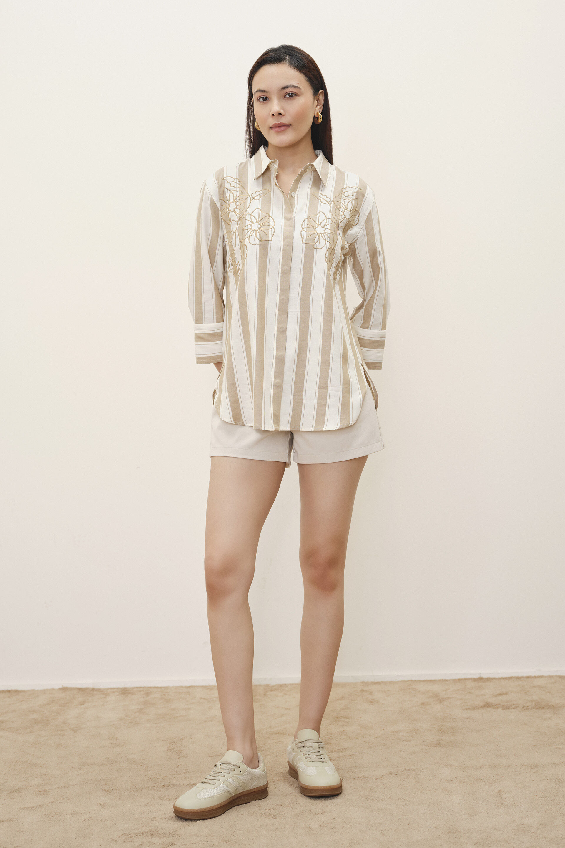 Petula Embroidered Beige Shirt, Beige, image 4